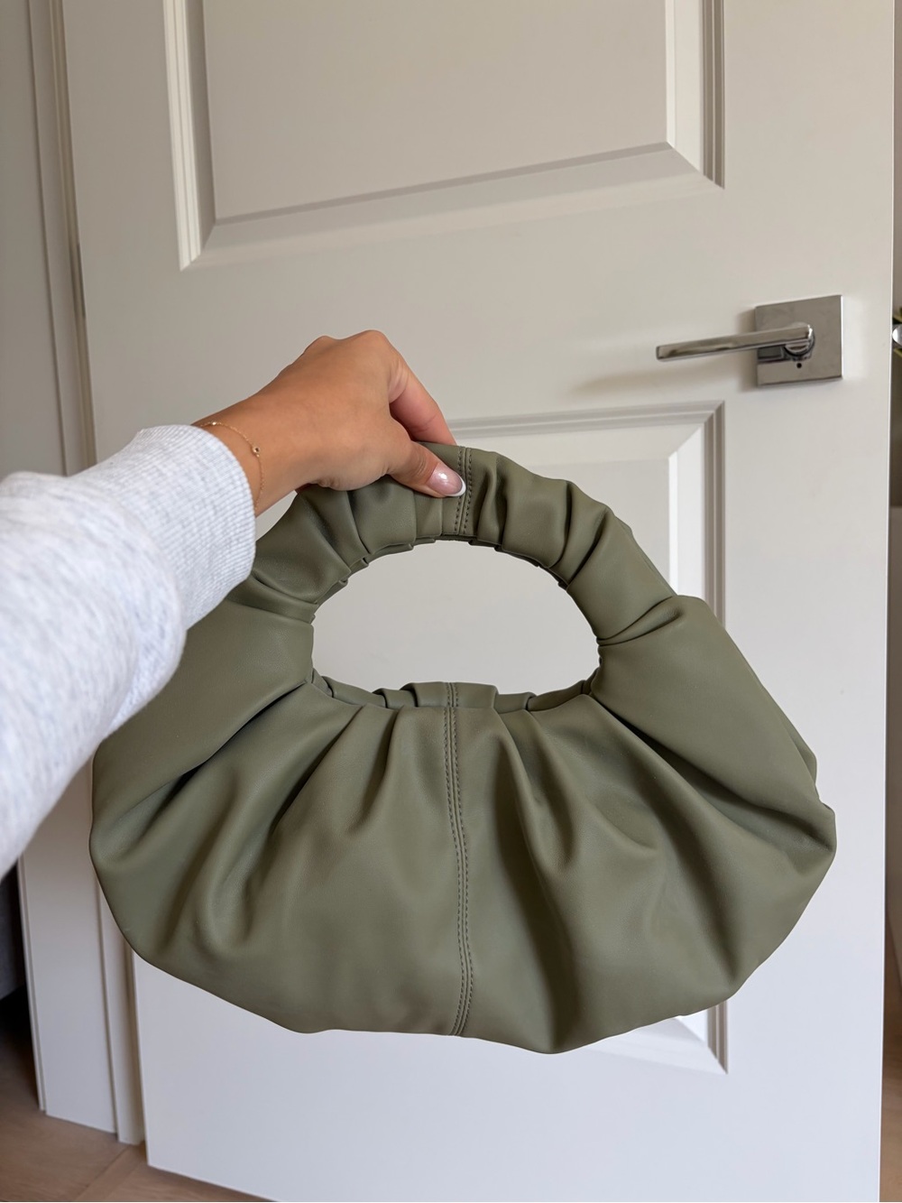Olive Green Ruched Handle Women's Handbag